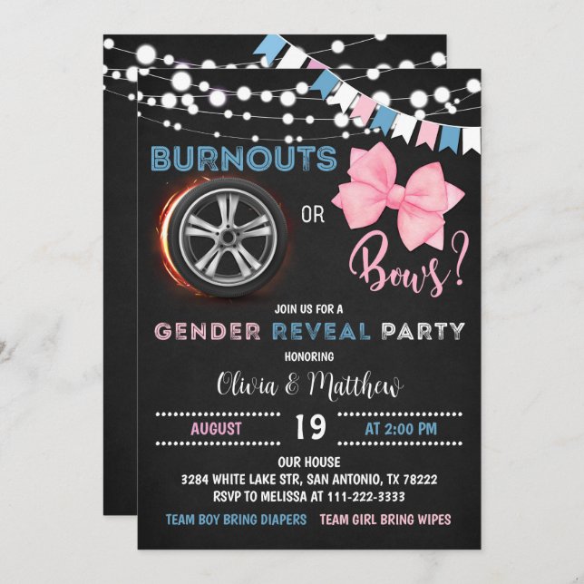 Ausblasen oder Verfehlungen Gender Reveal Party Einladung (Vorne/Hinten)