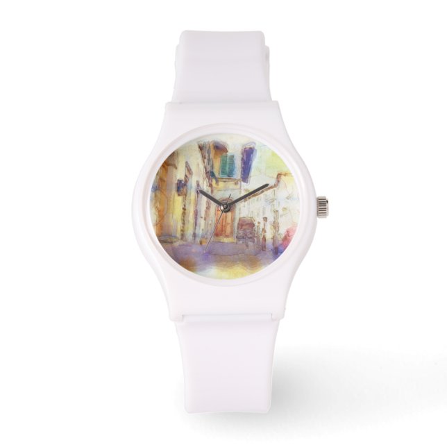 Ausblicke von Florenz in künstlerischer Aquarell Armbanduhr (Vorderseite)