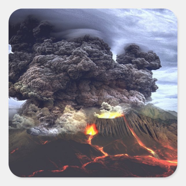 Ausbruch des Vulkans auf dem Berg Quadratischer Aufkleber (Vorderseite)