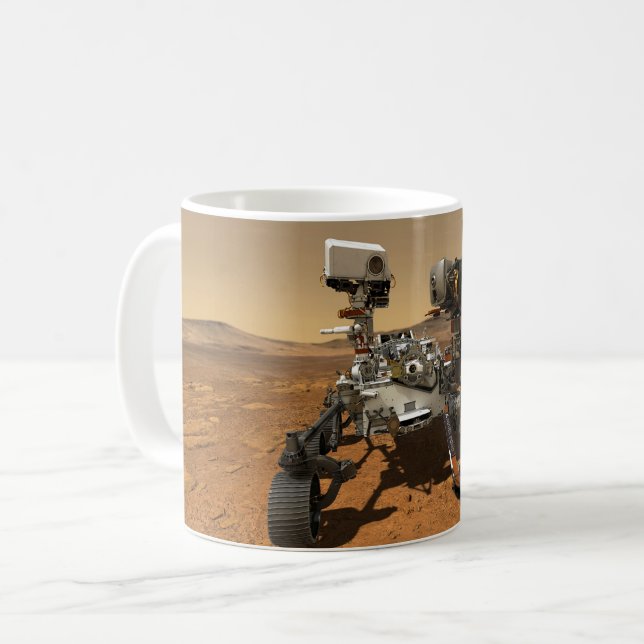 Ausdauerrenderung auf der Oberfläche von Mars. Kaffeetasse (Vorderseite Links)