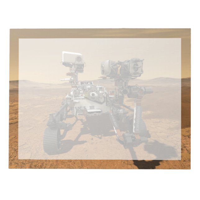 Ausdauerrenderung auf der Oberfläche von Mars. Notizblock (Vorderseite)