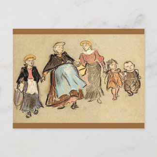Ausflug - Kinder, Frauen, - Vintage Motiv Postkarte