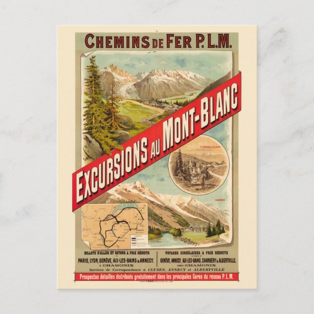 Ausflüge zum Mont-Blanc Vintage Poster 1889 Postkarte (Vorderseite)