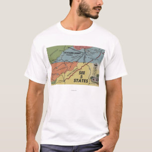 Ausführliche Karte von 5 Staaten - großer T-Shirt