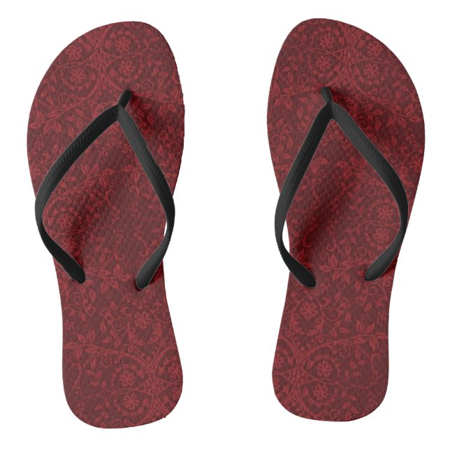 Ausführliche rote Blumentapete Flip Flops (Fußbett)