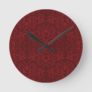 Ausführliche rote Blumentapete Runde Wanduhr