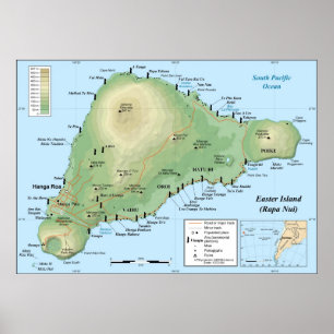 Ausführliche topographische Karte von Osterinsel Poster