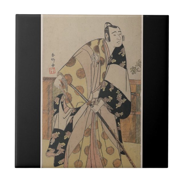 Ausführliches Porträt eines Samurais circa 1700s Fliese (Vorderseite)