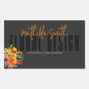 Ausgefehntes florales Design Schwarze orangefarben Rechteckiger Aufkleber