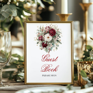 Ausgefeiltes Blush-Burgunder-Gästebuch-Schild Poster