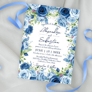 Ausgeklügelte blaue Rose mit grünen Blätter Hochze Einladung