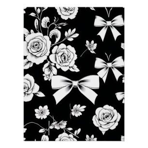 Ausgeklügelte Schwarz-Weiß-Blüte und Bow Poster