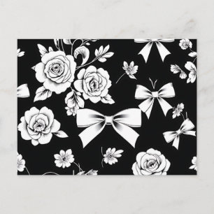 Ausgeklügelte Schwarz-Weiß-Blüte und Bow Postkarte