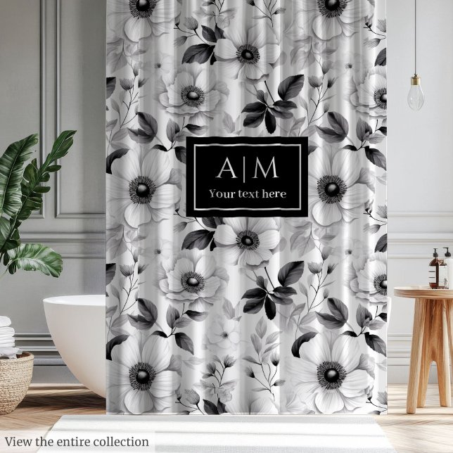 Ausgeklügelte Schwarz-weiße Blume Duschvorhang (Sophisticated black white flowers shower curtain)