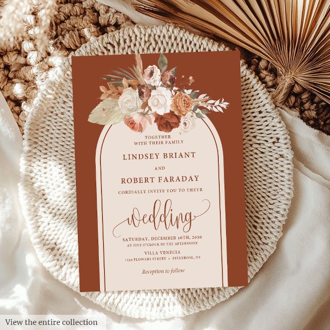 Ausgeklügelte Terracotta Pampas Grass Boho Wedding Einladung (Sophisticated Terracotta Pampas Grass Boho Wedding Invitation)