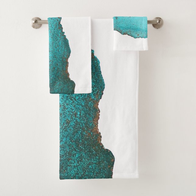 Ausgeklügelte Trendy Aquamarin Schwarz-weiß Abstra Badhandtuch Set (Insitu)