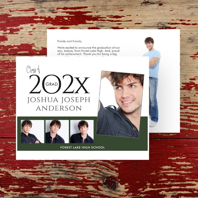 Ausgeklügelter Abschluss Foto Collage Dunkelgrün Mitteilungskarte (Von Creator hochgeladen)