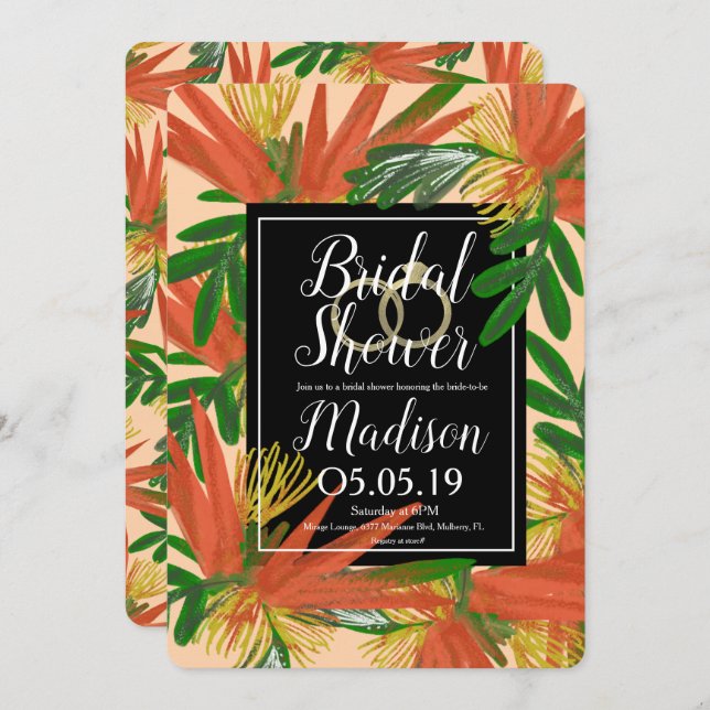 Ausgeklügelter Bird of Paradise Tropic Bridal Einladung (Vorne/Hinten)