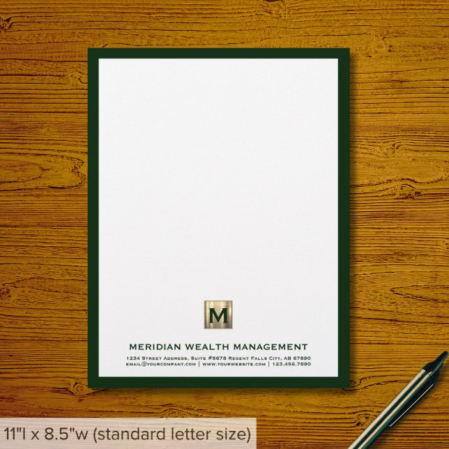 Ausgeklügelter dunkelgrüner Goldmonogramm-Letterhe Briefbogen (Von Creator hochgeladen)