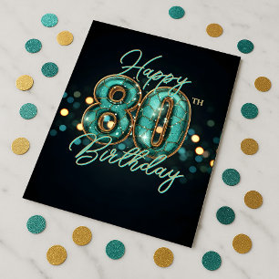Ausgeklügeltes Aquamarin-Gold-Metallic 80. Geburts Postkarte