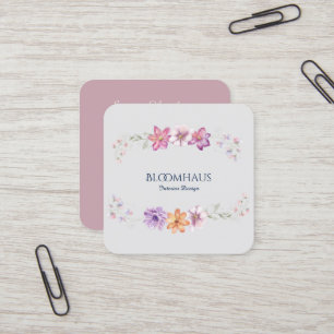 Ausgeklügeltes Aquarell Rosa Botanisches Flora Quadratische Visitenkarte