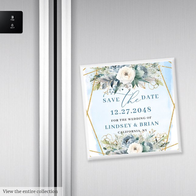 Ausgeklügeltes Dusty Blue White Peony Save the Dat Magnet (Sophisticated Dusty Blue White Peony Save the Date)