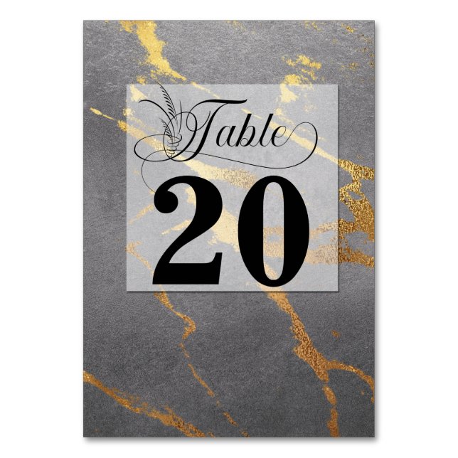 Ausgeklügeltes Grau mit Goldmarbling Tischnummer (Vorderseite)