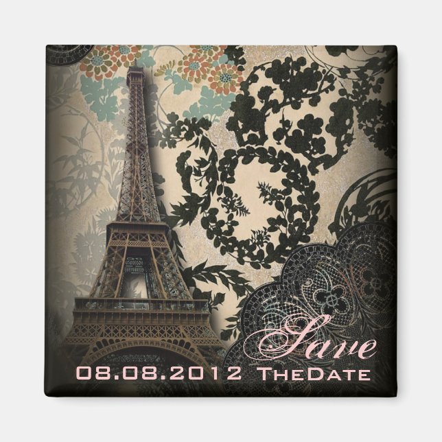 Ausgeklügeltes Paris Lace Save the Date Vintag Magnet (Vorne)