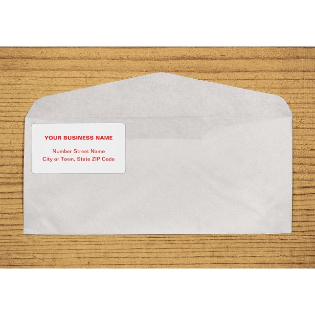 Ausgelehnte mittlere Schlichte Textauslieferung (Center aligned red plain text business shipping label on envelope)