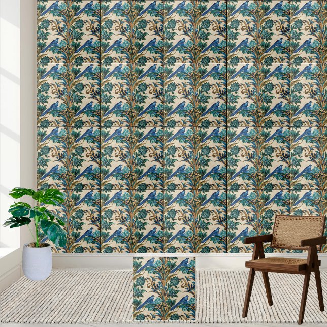 Ausgereifte Chinoiserie Bird and Floral Pattern Fliese (Sophisticated Chinoiserie Bird and Floral Pattern Ceramic Tile)