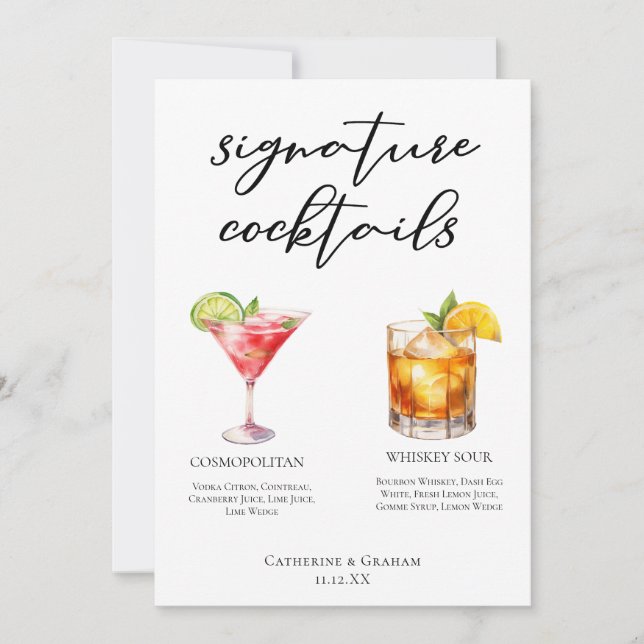 Ausgereifte Cocktails-Karte für Hochzeiten Karte (Vorderseite)