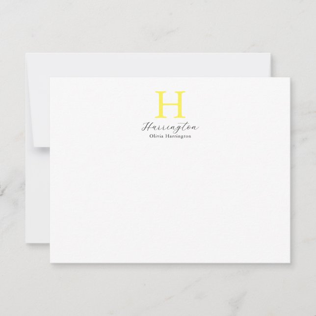 Ausgereifte, elegante, hellgelbe Monogramm Mitteilungskarte (Vorderseite)