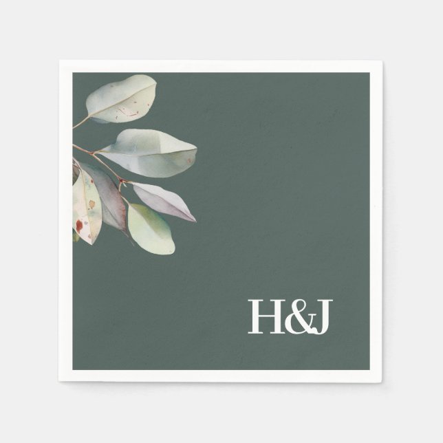 Ausgereifte Eukalyptus-Monogramm-Blätter Serviette (Vorderseite)