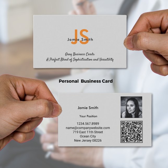 Ausgereifte Foto-Initialen Gray & Black Personal Visitenkarte (Sophisticated Photo Initials Gray & Black Personal Business Card)