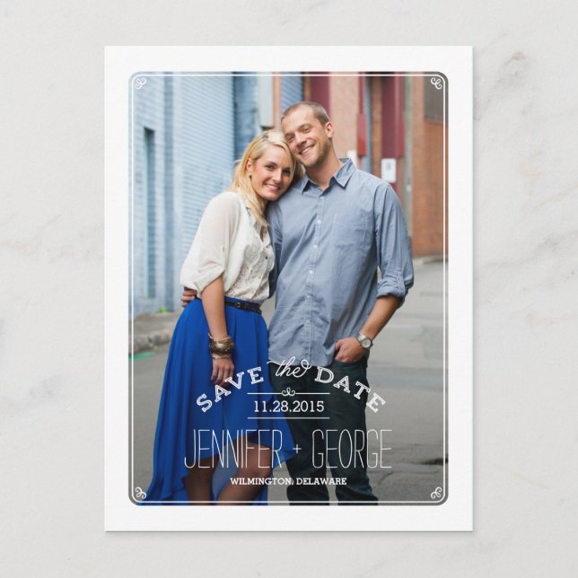 Ausgereifte Frame Save the Date Postkarte (Vorderseite)
