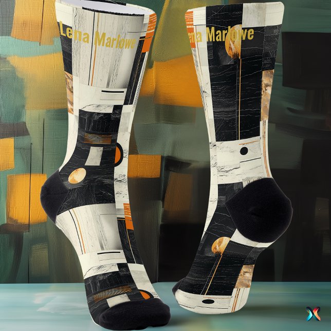 Ausgereifte geometrische Schwarz-Orange-Abstrakt Socken (Von Creator hochgeladen)