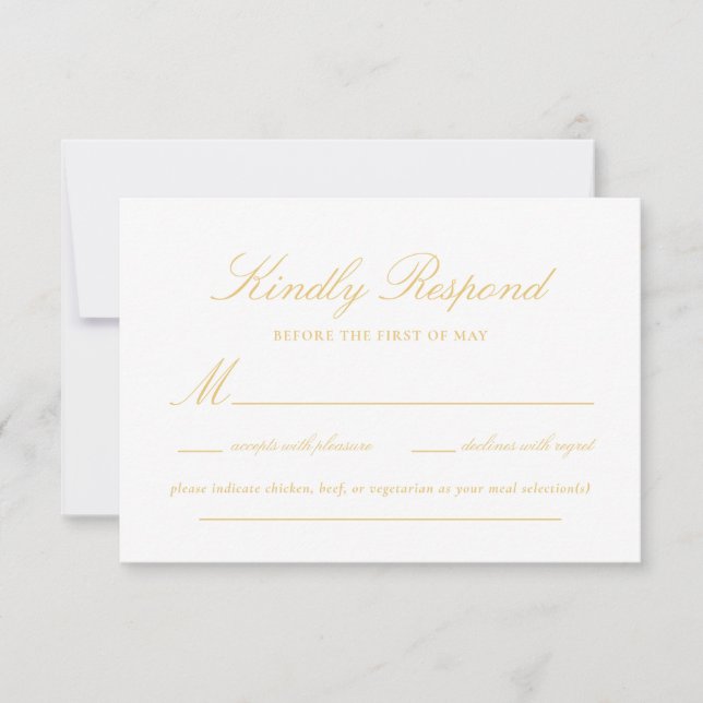 Ausgereifte Gold Lace Script Elegant Wedding RSVP Karte (Vorderseite)