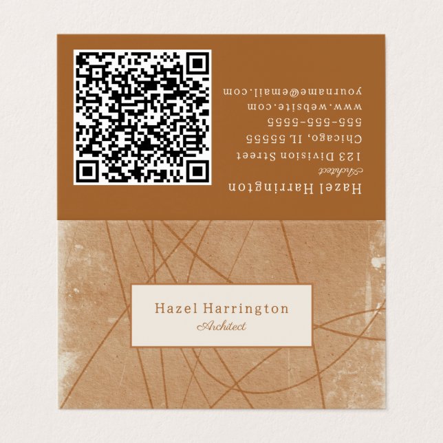 Ausgereifte Grunge QR Code Business Card geklappt Visitenkarten (Außenseite Aufgefaltet)