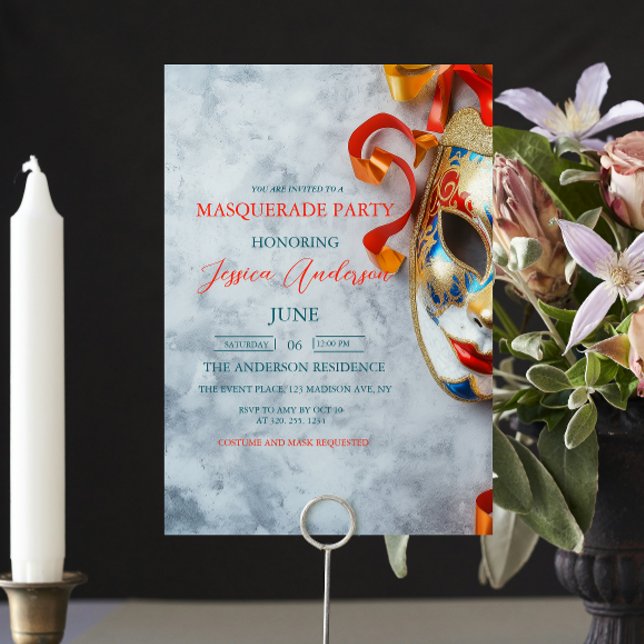 Ausgereifte Maskerade Party Geburtstag graue Masqu Einladung (Von Creator hochgeladen)