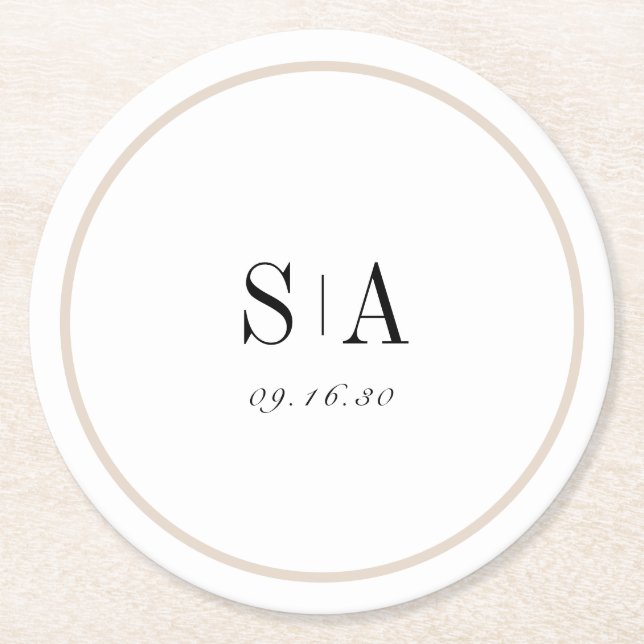Ausgereifte, minimalistisch schwarz-weiße Monogram Runder Pappuntersetzer (Vorderseite)