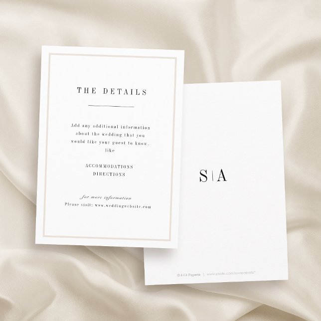 Ausgereifte minimalistische Hochzeitskarte Begleitkarte (Sophisticated minimalist wedding details card)
