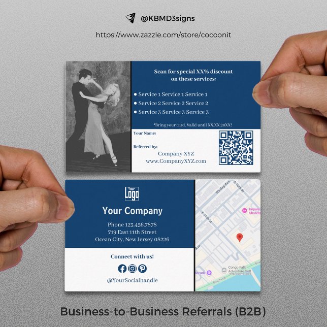 Ausgereifter B2B Services QR Code Blau Empfehlungskarte (Sophisticated B2B Services QR Code Blue White Referral Card, Business to Business Collaboration)