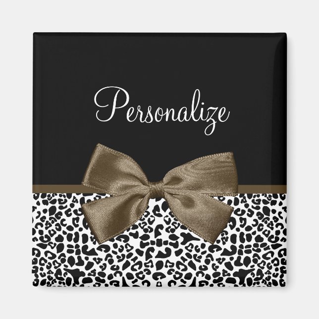 Ausgereifter Leopard Print Brown Bow mit Namen Magnet (Vorne)