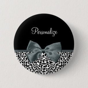 Ausgereifter Leopard Print Graue Bow mit Namen Button