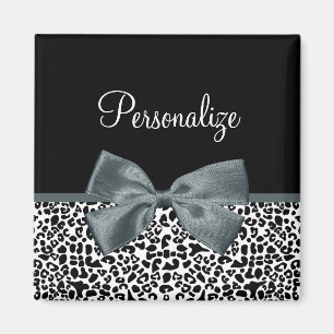 Ausgereifter Leopard Print Graue Bow mit Namen Magnet