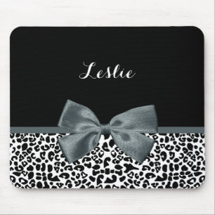 Ausgereifter Leopard Print Graue Bow mit Namen Mousepad