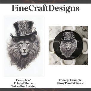 Ausgereifter Steampunklion in Hut E4-Decoupage Seidenpapier