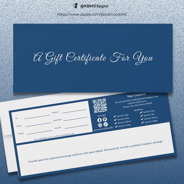 Ausgereiftes Blue White Script-Geschenkzertifikat (Sophisticated Blue White Script Gift Certificate)