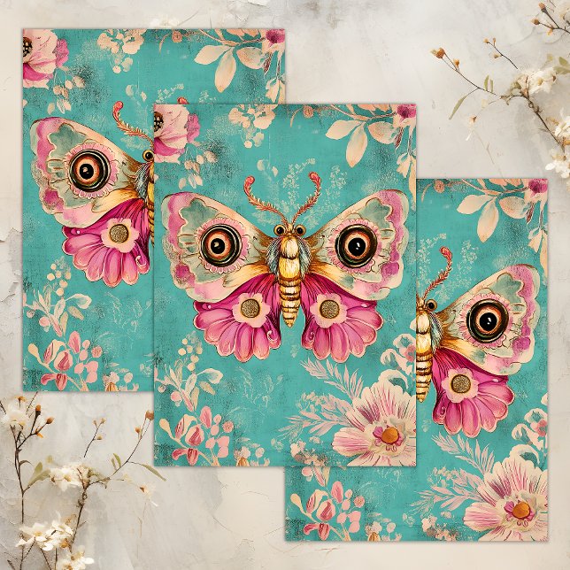 AUSGESTATTETE MOTHEK SEIDENPAPIER (ENCHANTED MOTH DECOUPAGE TISSUE PAPER)