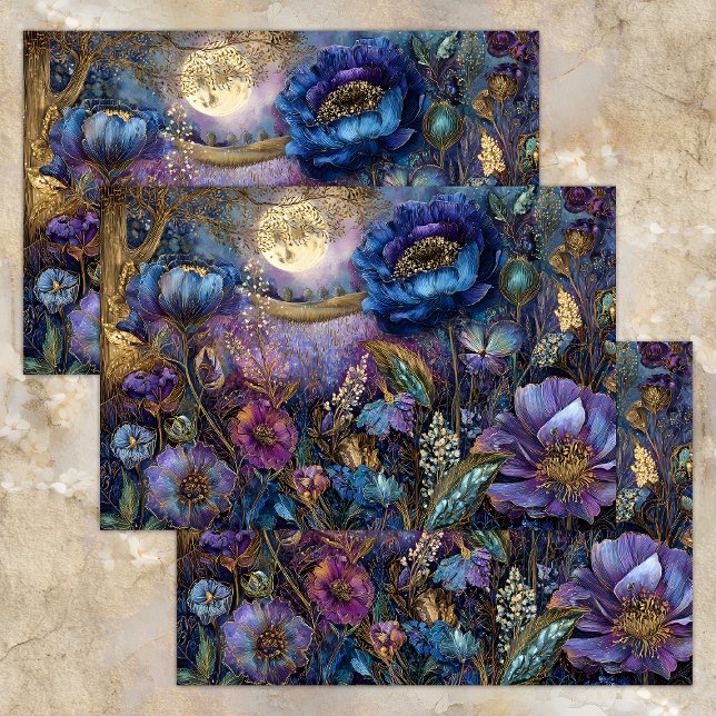 AUSGESTATTETES MIDNIGHT GARDEN DECOUPAGE TISSUPAPI SEIDENPAPIER (ENCHANTED MIDNIGHT GARDEN DECOUPAGE TISSUE PAPER)